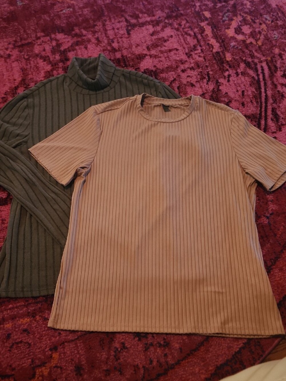 SHEIN Olive Green Ribbed Mock Neck Sweater Plus Tan Ribbed Tee